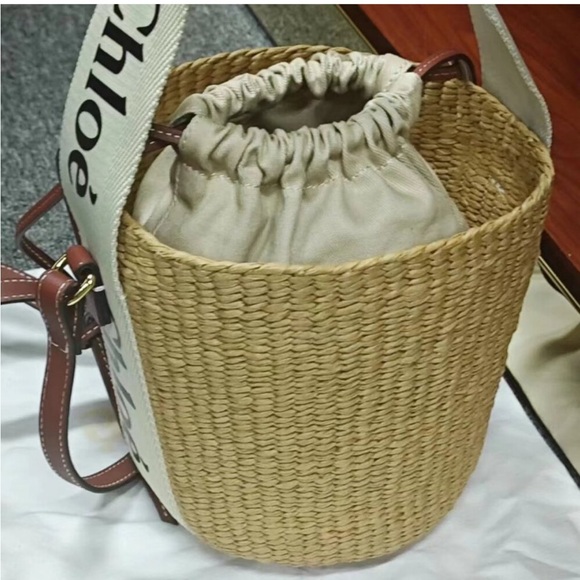 Chloe WOODY Straw Woven Bucket Bag Vegetable Basket - Picture 2 of 7